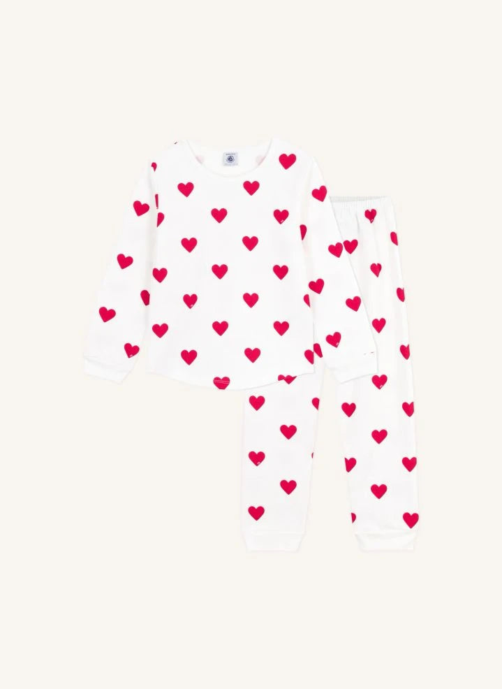 Petit Bateau - Fleece Pyjamas Hearts | Ecru